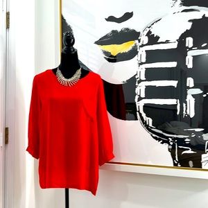 French Connection Red Silk 3/4 Sleeve Top, Size 10